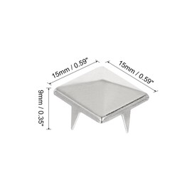 sourcing map 80Pcs Square Pyramid Rivets, 15mm Four-Jaw Studs Spikes, Copper Punk Rock Nailhead Spots for Clothing Bag Leather Shoes (Silver)