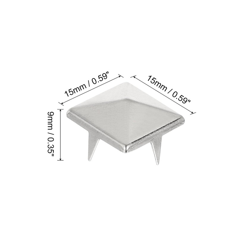 sourcing map 80Pcs Square Pyramid Rivets, 15mm Four-Jaw Studs Spikes,