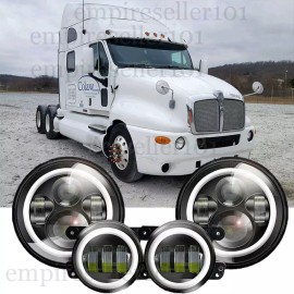 For Kenworth T2000 Truck 7" inch Round LED Headlights + 4" Fog Light Combo Kit