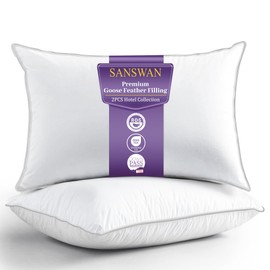 SANSWAN Goose Feathers Down Pillows Queen Size Set of 2, Hypoallergenic 100% Cotton Hotel Collection Bed Pillows, Luxury Soft Feather Surrounded Medium Firm Pillow for Back,Stomach or Side Sleepers