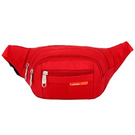 Running Fanny Pack Men/Women-Travel Waist Bag Cycling Walking Camping Hiking Waist Pack-4 Zippered Pockets Adjustable Belt Pack (Red)