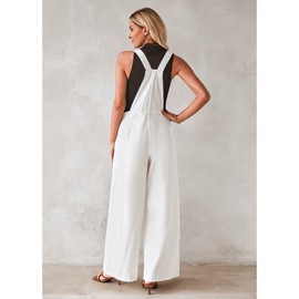 Luvamia Cute Overalls for Women - White Denim Jumpsuit with Wide Leg - Baggy Fit - Cream White X-Large Fits Size 16 / Size 18