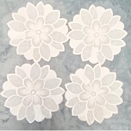 Aude Home Snow White Organza Doilies 20 cm Round, Pack of 4 with Fine Embroidery for Living Room Decoration, 100% Polyester, Washable, Delicate Wash 30 Degrees, Contemporary, Everyday Use