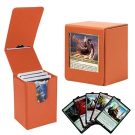 JAONLD Card Deck Box for MTG Magnetic Trading Card Box for 100+ Sleeves Cards, PU Leather Strong Magnetic Trading Card Box Compatible with Trading Card Games TCG, Yugioh Cards etc (Orange)