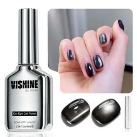 Vishine Glassy Gel-Nagellack, Cat Eye, 16 ml, Icy Translucent Schwarz, Pailletten, holografisches Katzenauge, Gel mit Magnet, reflektierend, Icy Black #419
