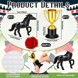 Derby Horsing Racing Party Decoration Small Standing Table Centerpieces 100 Red Roses 6 Golden Trophies and 6 Horses for Wedding Freestanding Table Decor Horse Themed Party Favor Bulk