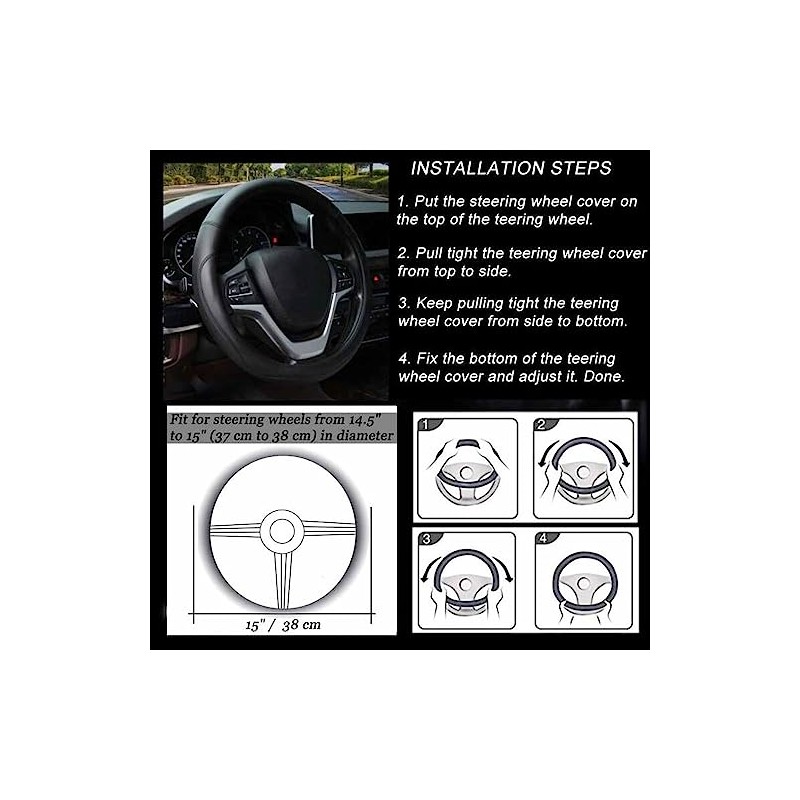 Valleycomfy Microfiber Leather Steering Wheel Cover Universal 15 inch(Wine Red)