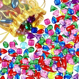 pozuauoa 128 PCS Gemstones for Kids, Pirate Diamonds Fake Jewels Multiple Styles Gems for Crafting, Gem Stones with A Drawstring Bag Suitable for Filling Treasure Boxes Party Decorations Stage Props