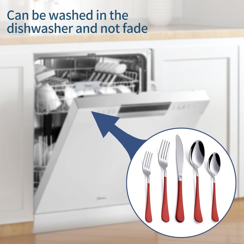 Onlycooker Red Silverware Set 20 Piece 18/0 Stainless Steel Flatware