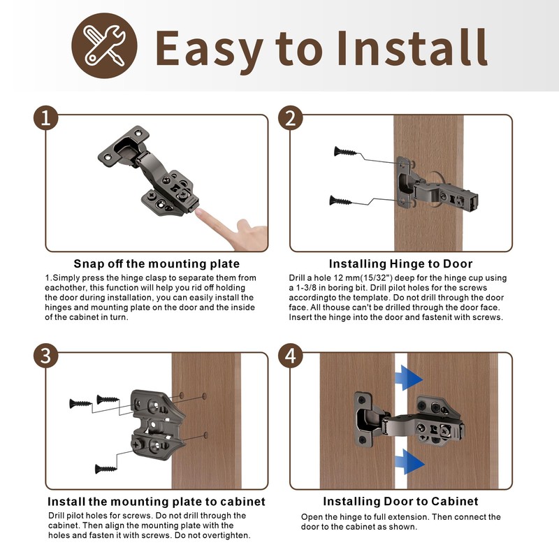 6 Pack Inset Soft Close Cabinet Hinges 105° Frameless 3