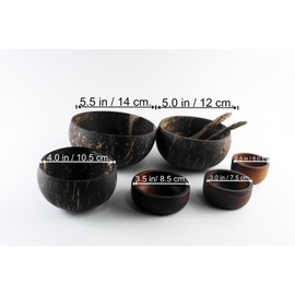 IAMSIAMZ Natural Coconut Bowls: Handcrafted & Sustainable Kitchenware Set with Wooden Spoons (Set of 3 Coconut Bowls + 3 dip bowls)