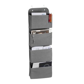 Relaxdays Hanging Organiser, 4 Compartments, Door Organiser with Hooks for Hanging, Fleece, Hanging Storage, Bathroom & Office, Grey