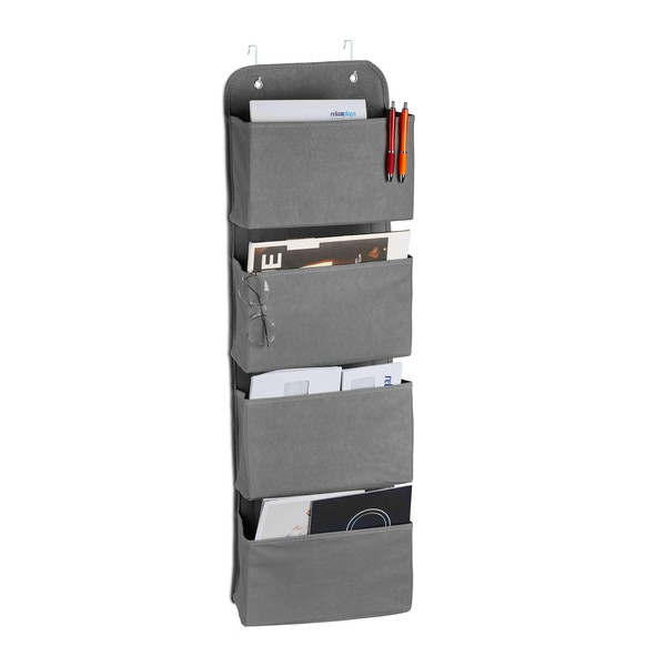 Relaxdays Hanging Organiser, 4 Compartments, Door Organiser with Hooks for