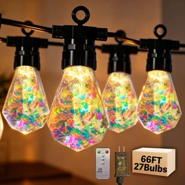 BYIZO Outdoor String Lights, 66FT 27 LED Iridescent Holographic Bulbs, Waterproof Patio Lights with Remote Control, Shatterproof Connectable Lights for Backyard, Porch, Garden, and Party