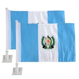 2 Pack Car Flags,Car Flag Guatemala Flag Outdoor with Guatemalans Flag and Car Flag Pole, Car Logo Window Clip Can be Clipped to Most Windows 14 inch Flag Pole and 16 x 10 inch Double Sided Flag.