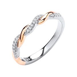 Sterling Silver & Rose Gold 0.10ct Diamond Eternity Ring - Size J-V (O)