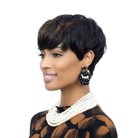 DOcute Afro Wigs For Black Women Pixie Wigs Black Wig With Chocolate Brown Short Brown Wig With Bangs Brown Bob Short Cut For Black Women Black Bob With Bangs (Black and Brown)