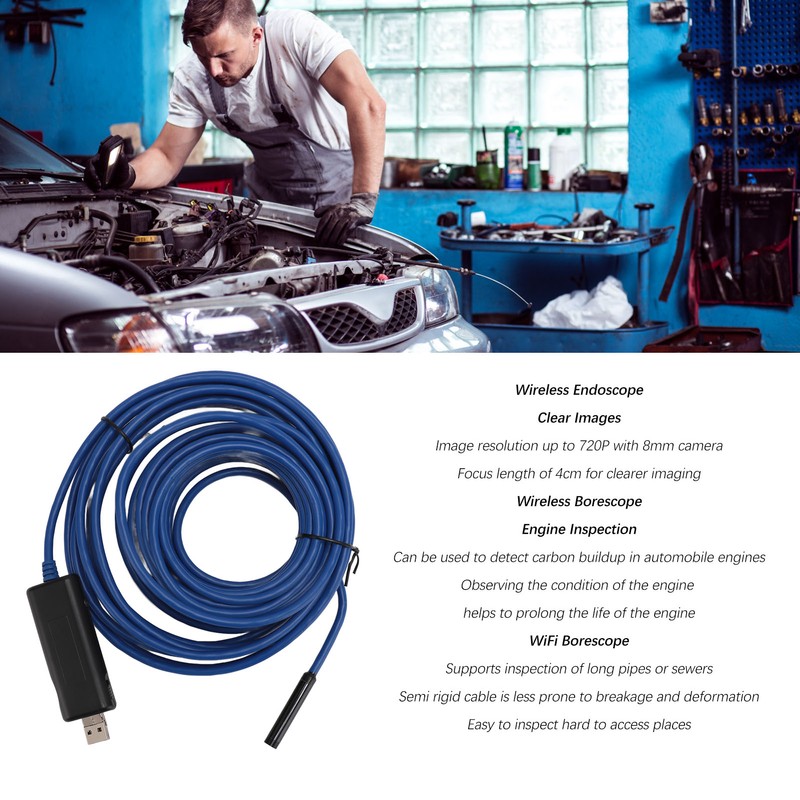 WiFi Borescope 720P Semi Rigid IP67 Waterproof Inspection Camera Wireless