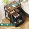 Huuger Nightstand with Charging Station, Side Table with Fabric Drawers,