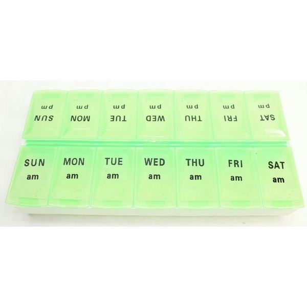 Assured 7-day Pill Organizer, Weekly Medication Organizer Tray (AM & PM) Green