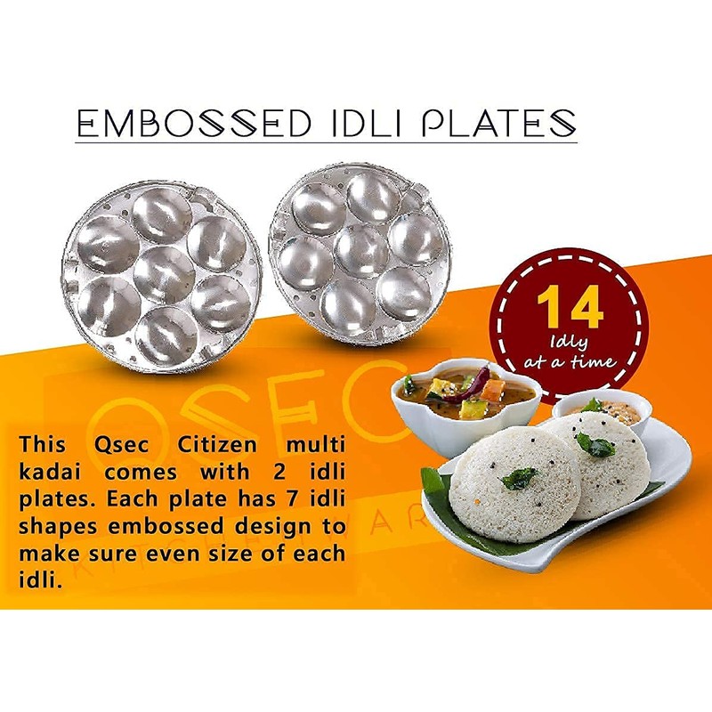 QSEC Stainless Steel Multi Kadai Idli Cooker with Copper Bottom