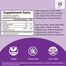Magnesium Oxide Gummies 500mg, Sugar Free for Adults & Kids, Best Mg Form for ‘Digestion’, for Sleep, Nerve, Head Health, Muscle & Stress Relief, Gluten Free, Non GMO, Vegan, Pectin, 60