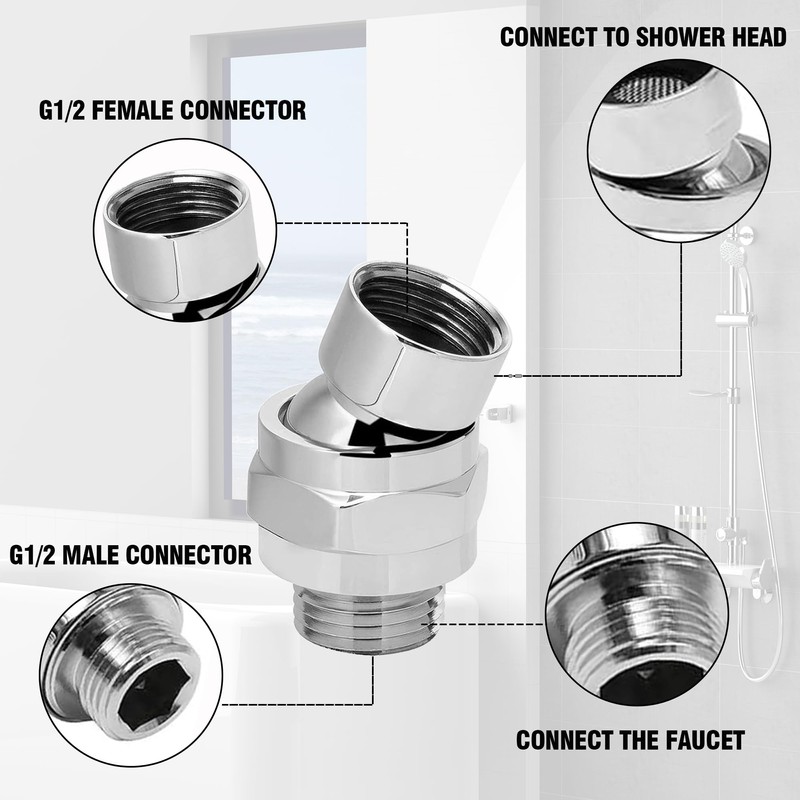 360° Universal Shower Hose Connector Shower Head Extension Shower Head