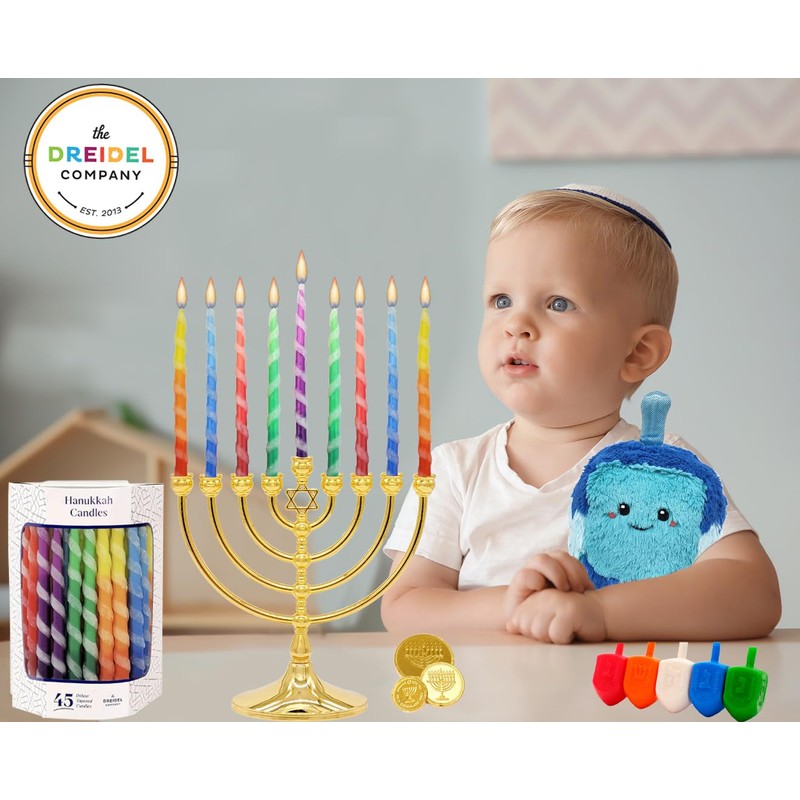 The Dreidel Company Deluxe Twisted Multi Colored Hanukkah Menorah Candles