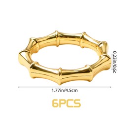 URROMA 6pcs Gold Napkin Rings, Metal Bamboo Joint Napkin Holders Buckles Napkin Rings for Wedding Party, Dinner, Table Decoration