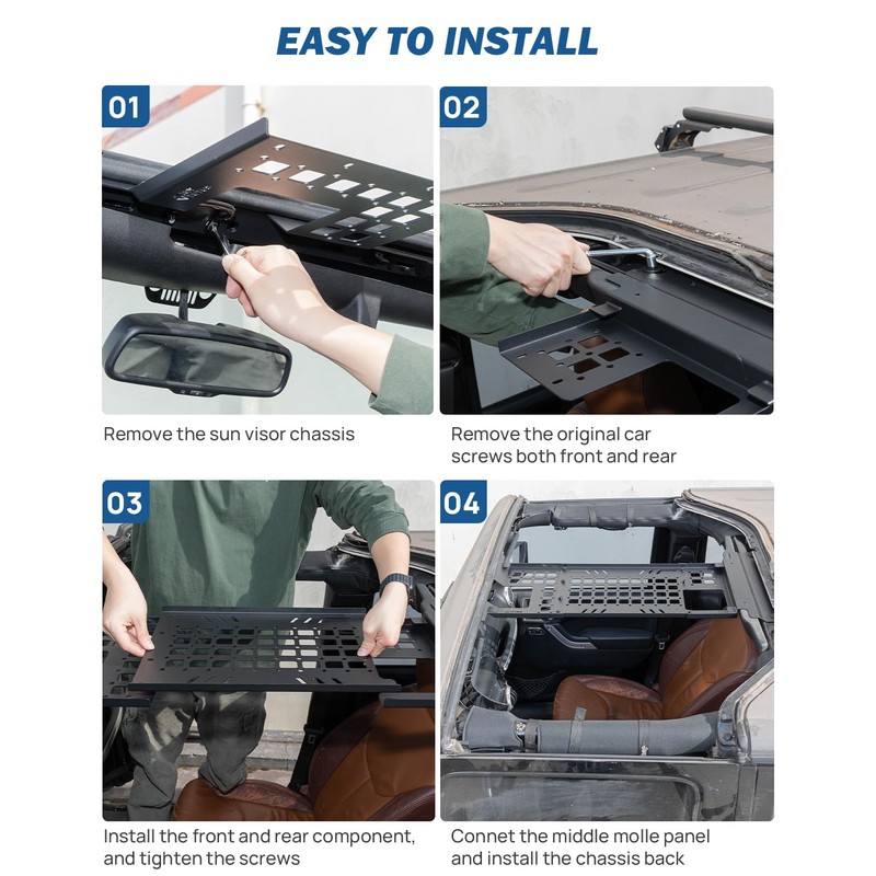 JOYTUTUS Overhead Molle Panel Compatible with Wrangler JK 2007-2018 (Only