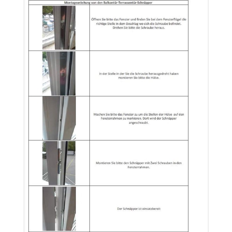 Balcony door catch Snapper Metal with Counterpart for various Profile