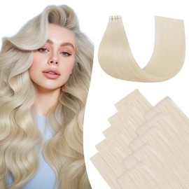 TESSHAIR Injected Tape in Hair Extensions Human Hair 10 Pcs Invisible Skin Weft Remy Real Hair Extension Tapes Natural Tape Extensions for Women Girls(Platinum Blonde, 20g) - 10Inch