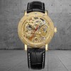 FORSINING Hollow Mechanical Waterproof PU Leather Watch(Gold Movement Gold Case