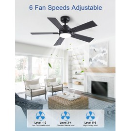 Modern Ceiling Fans with Lights - 42 inch Black Outdoor Ceiling Fan with Light and Remote, Reversible DC Motor, 6-Speed Quiet 3CCT LED Dimmable for Bedroom, Indoor and Outdoor, Patios, ETL Listed