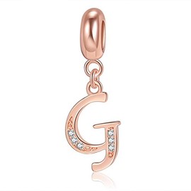 Letter Charms Initial A-Z Alphabet Beads, Rose Gold 925 Sterling Silver Dangle Beads for Bracelets & Necklaces (G)