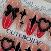 Black Twinkle Handmade Nail Tips - Lipstick / 블랙 트윙클