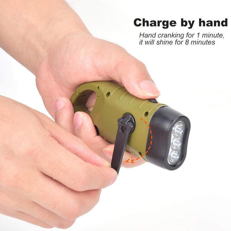 Hand Crank Solar Powered Rechargeable LED Flashlight, Survival Gear Self