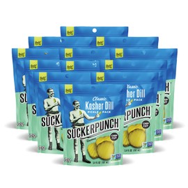 SuckerPunch Classic Dill Pickle Chips, Snack Pack, Gluten Free, Kosher, Sugar Free, Low Calorie, Low Carb, Ready to Eat, on the Go, Non GMO, Keto Friendly, Vegan, 3.4 Oz, Single Serve Pouch (12 Pack)