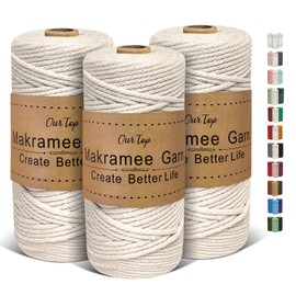 OurTop Premium Macrame Yarn Set of 3, 3 mm x 100 m Macrame Cord, Macrame Cord, Yarn for DIY Crafts, Weaving Decoration, Hanging Plant Hanger (Natural, Natural)