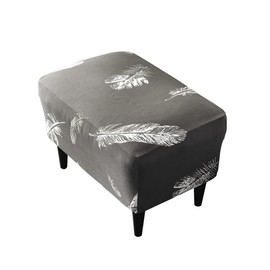 Highdi Ottoman Protective Cover Stool Cover, Stool Cover for Footstool, Rectangular, Stretch Cover, Ottoman Cover, Stool, Protector, Washable Stool Cover (White Feather)