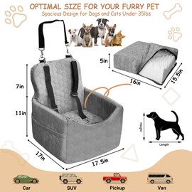Dog Car Seat for Small/Medium Dogs - Dog Booster Seat with Safety Straps & Non-Slip Base, Travel Pet Car Seat with Storage Pockets, Washable & Removable, Suitable for Dogs Under 35 lbs (Gray)