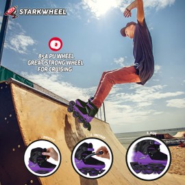 STARKWHEEL Adjustable Inline Skates for Kids Adults and Teens - Full Light Up Rollerskate Wheels, Outdoor Roller Skate for Adult Men and Women - Best Gifts for Girls and Boys Ages 14 15 16 17 18 19+