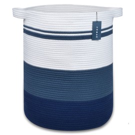 COMSE Extra Large Blanket Basket, Tall Laundry Basket, Nursery Hamper, 15.7”x 21.7”, Cotton Rope Woven Laundry Hamper for Storage Toys Clothes Towels, Gradient Blue