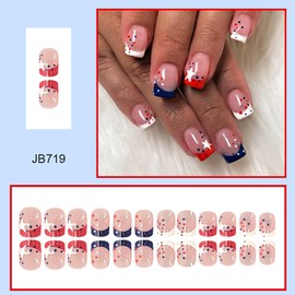 Independence Day Press on Nails Short Square Shaped Artificial Extra Short Length Fake Nails with Patriotic Designs Acrylic Square False Nails with July 4th Glue ons Fingernails for Women(JB719)