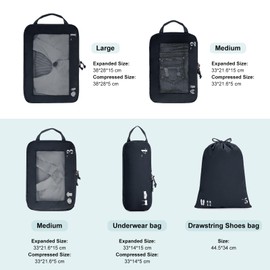 ECOHUB 5 Set Compression Packing Cubes for Suitcases Organiser Bags Travel Accessories with Shoes Bag Tear-resistant Travel Cubes with ID Tag Expandable Packing Bags(Dark blue)