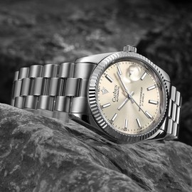 CADISEN Automatic Watches Men's Mechanical Business Waterproof Stainless Steel Wristwatch, 8214 WHITE