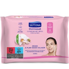 Septona 1+1 FREE Septona Dermasoft Cleansing Wet Wipes Eyes & Face with Orchid & Plant Based Collagen, 2x20ml