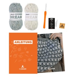 myboshi Loop Cloud Crochet Kit for Beginners Including Yarn, Crochet Hook, Wool Needles, Instructions, Label, 76% Cotton, 22% Baby Alpaca, 2% Merino Green with Crochet Hook