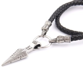 BAVIPOWER Odin's Gungnir Spear Head Pendant with Black Leather Raven Head Chain Necklace 316L Stainless Steel Nordic Scandinavian Viking Men Jewelry Bonus Leather Chain