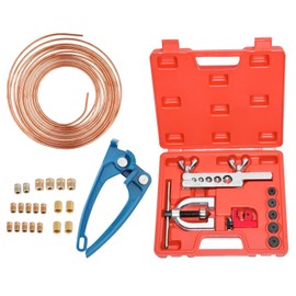 Piodelo 25FT 3/16 Copper Coated Brake Line Tube Bender Single and Double Flaring Tool Kit With Tube Bender & 20 Fittings Nuts Repair Kit (16 Fittings + 4 Unions Brake Line Fittings), 45 Degrees